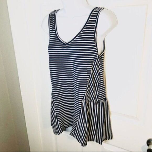 Modcloth Stripe Ruffle Tank Top In Every Direction Knit Navy Blue Cream White S - Picture 7 of 12